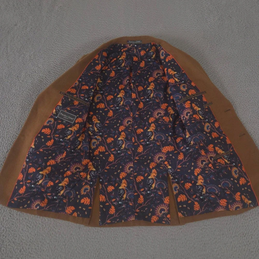 Paisley & Gray Blazer Mens 36R Brown Slim Fit Wool Blend Bird Floral Lining Coat